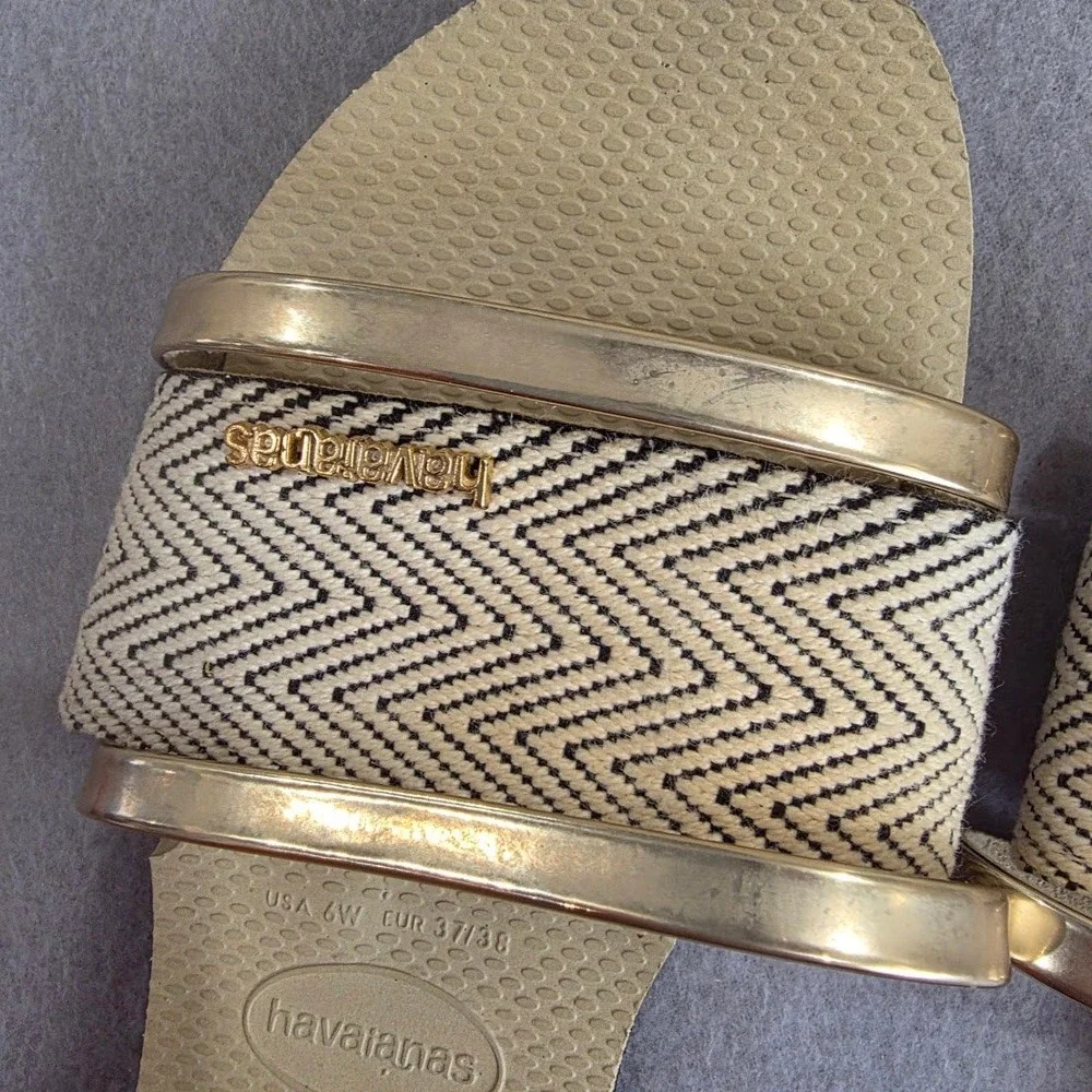 Havaianas You Saint Tropez Mesh Sandals Gold Chevron Slide Womens 6W EUR 37/38 - Picture 4 of 5